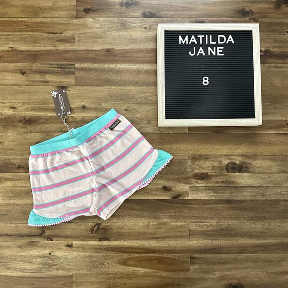 NWT Matilda Jane Enchanted Garden Ruffle Party Terry Pink Green Knit Shorts 8 - Picture 1 of 5